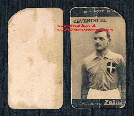 1927 -28 Cioccolata Zaini Inter Milan Juve player Luigi Cevenini III for Italia