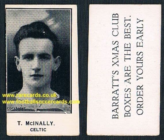 1927 Barratt RARE GLOSSY T. McInally Celtic rare gloss cream Xmas Boxes variety footballer card