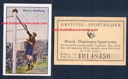 1927 GREILING Wilhelm Fiete Blunk "THE BEST GOALIE" SV Hamburg league winner 1930 Federal Cup winner