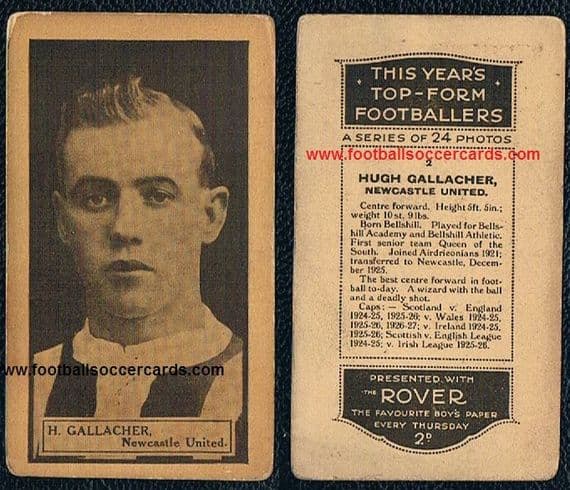 1927 Hugh Gallacher Hall of Famer Newcastle United Rover Comic card