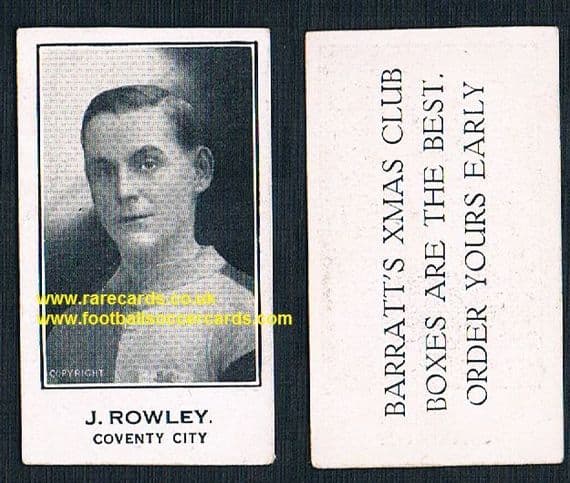1927 J Rowley Coventry City Barratt's Xmas Boxes card