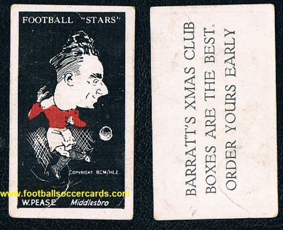 1928 -29 Barratt Football Stars, Xmas back, W Pease Boro
