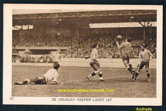 1928 Andrade Uruguay action Original Olympic Games football postcard