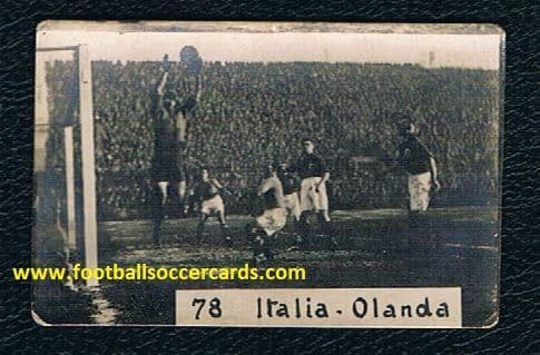 1928 Baloncieri, goalscorer on the day, crouching & Conti Italy v Holland defence rare card #78