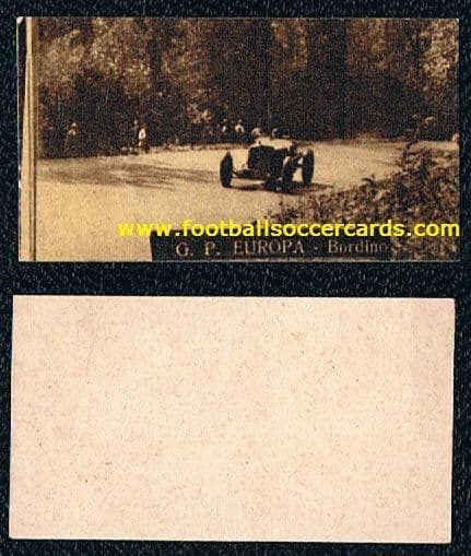 1928 Bordino ROOKIE card INDY 500 driver & F1 winner the finest racer in the world, Euro Grand Prix