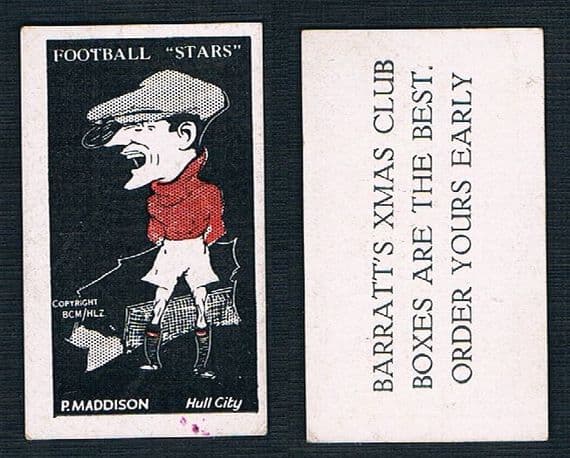 1928 Hull City rarity P Maddison Barratt & Co Football "Stars" card