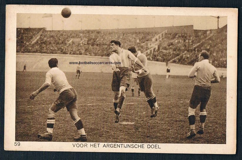 1928 Luis Monti scores Argentina in the final soccer Olympics vs Uruguay Dutch postcard