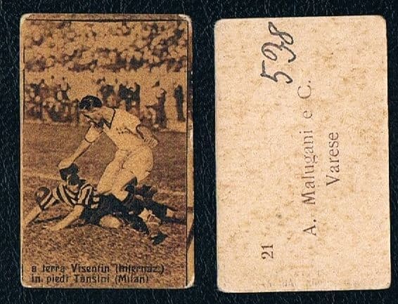 1928 Umberto Visentin INTER v Mariano Tansini AC MILAN Malugani trade card