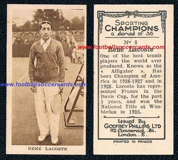 1929 Henri LaCoste tennis Godfrey Phillips Ltd. Sporting Champions card