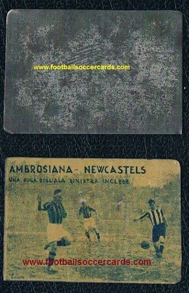 1929 Newcastle Ambrosiana METAL CARD v Inter Italian chocolates issue X-rare! Hugh Gallacher ?