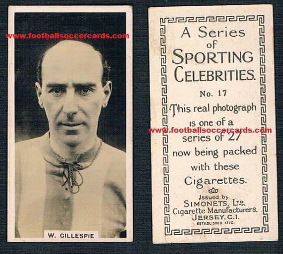 1929 Simonet's Sporting Celebrities only issued in Jersey, W Gillespie Sheffield United