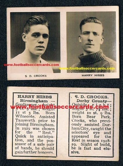1929 Topical Times UNCUT PAIR Crooks DERBY COUNTY Hibbs BIRMINGHAM CITY - SOLD