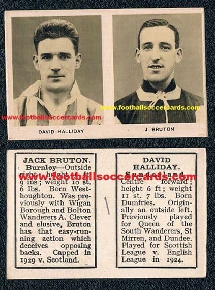 1929 Topical Times UNCUT PAIR Halliday SUNDERLAND ex ST MIRREN & QUEEN o/t SOUTH Bruton BURNLEY