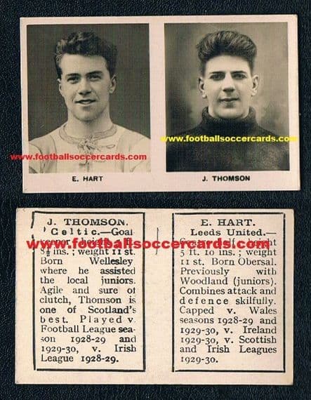 1929 Topical Times UNCUT PAIR Hart LEEDS UNITED Thomson GLASGOW CELTIC & SCOTLAND