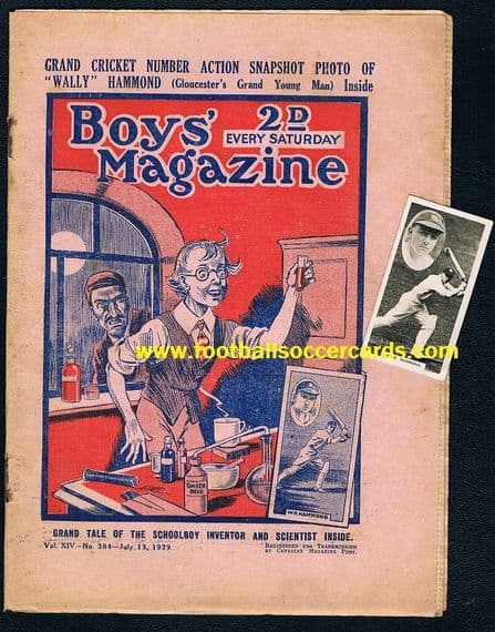 1929 W.R. hammond Glos & England test cricketer Boys Magazine card AND COMIC