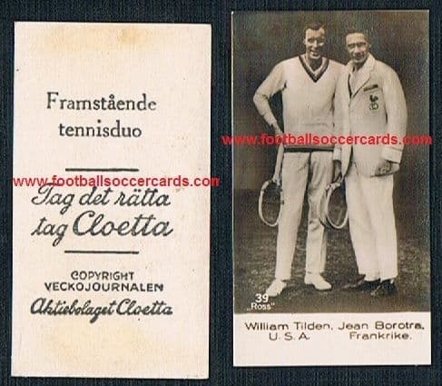 1930 Bill Tilden & Borotra Tennis Cloetta chox trade card from Sweden