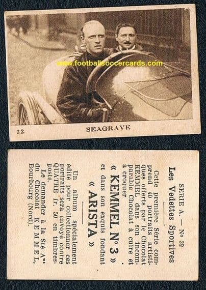 1930 Henry O'Neal de Hane Segrave 1st GB Grand prix winner & speed record holder KEMMELL card 32