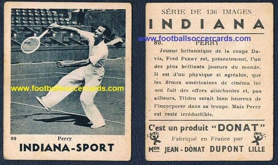 1930 Indiana Sport gum card Fred Perry 80 Wimbledon tennis legend Jean Donat Dupont