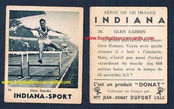 1930 Indiana Sport gum card Glen Hardin world record USA hurdler Jean Donat Dupont LSU Tigers