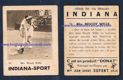 1930 Indiana Sport gum card Helen Wills Moody tennis legend Jean Donat Dupont