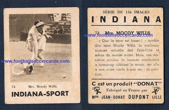 1930 Indiana Sport gum card Helen Wills Moody tennis legend Jean Donat Dupont