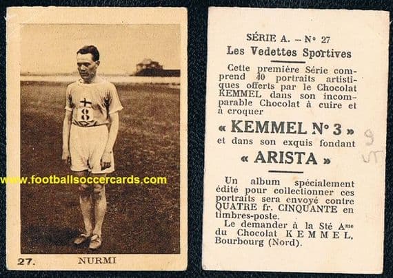 1930 Kemmel Paavo Nurmi HOF ATG LEGENDARY athlete from Finland