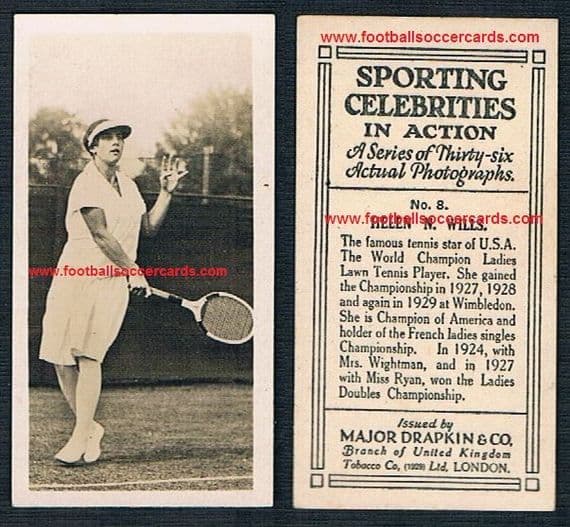 1930 Major Drapkin Sporting Celebrities in Action tennis 8 Helen Wills Moody card