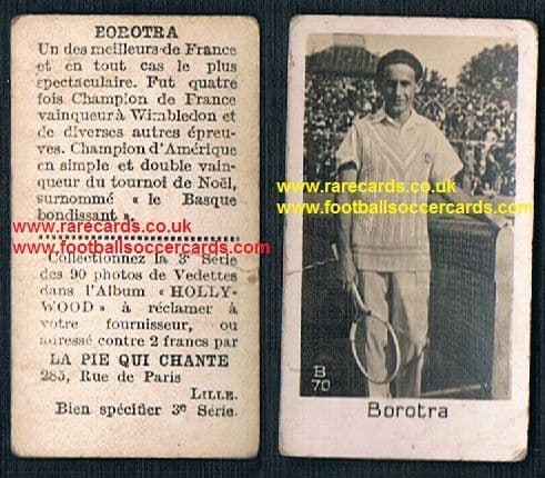 1930 Pie Qui Chante French card Jean Borotra very rare tennis sports trade card