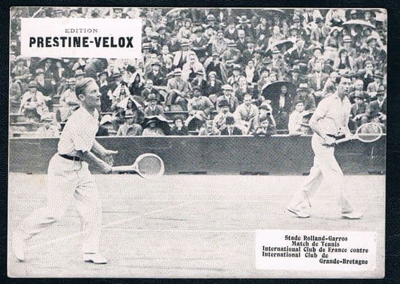 1930 Prestine Velox card of Fred Perry with his mens tennis doubles Eric Peters
