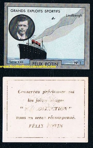 1930 's Felix Potin Charles Lindbergh card, Series 22