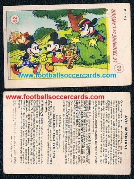 1930's French Mickey Minnie Mouse card 62 Societe Krema Walt Disney rarity