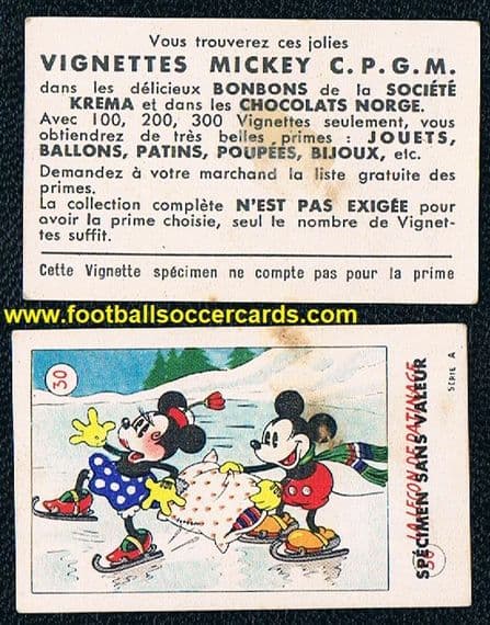 1930's French Mickey Minnie Mouse card by Societe Krema Walt Disney rarity