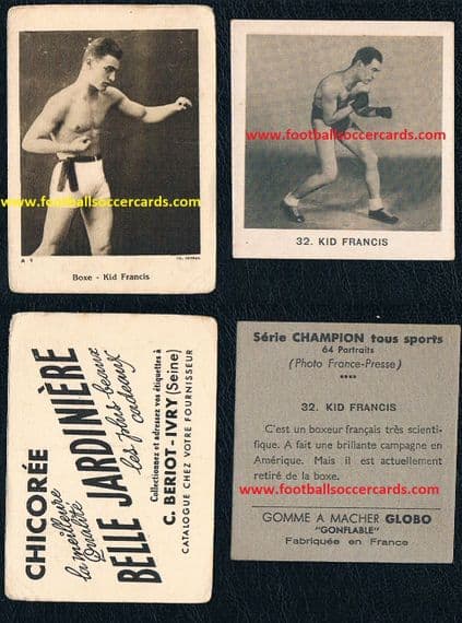 1930 's Kid Francis boxer 2 rare French gum & coffee cards, Francesco Buonaugurio