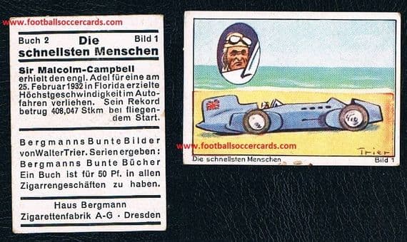 1930 's Malcolm Campbell F1 & land speed racing car legend Haus Bergmann trade card