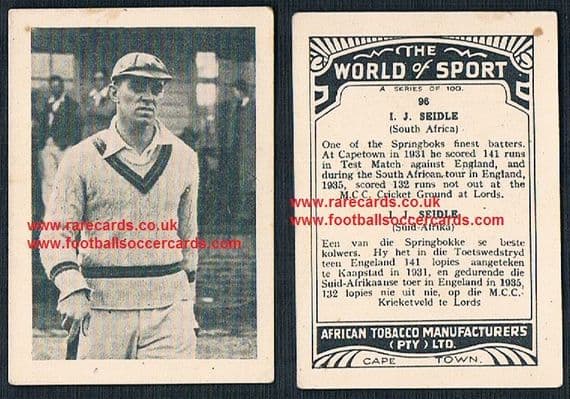1930's South African Tobacco Cape Town World of Sport cricket card Jack Seidle 96