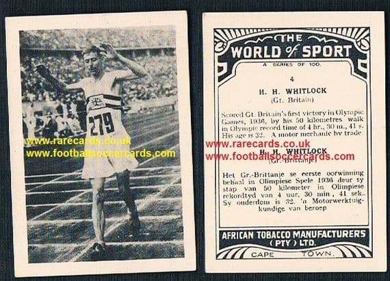 1930's South African Tobacco World of Sport Harold Whitlock British Olympic Gold medallist