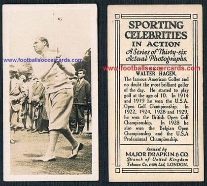 1930 Walter Hagen legendary golfer Sporting Stars In Action Major Drapkin cigarette card