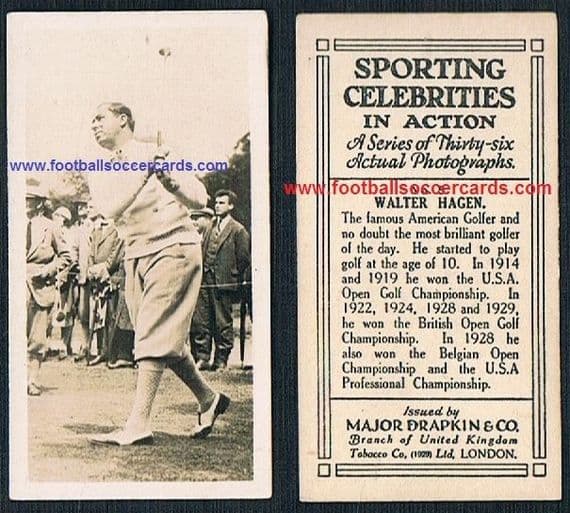 1930 Walter Hagen legendary golfer Sporting Stars In Action Major Drapkin cigarette card