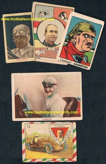 1930s -40s famous racing drivers 5 Italian trade cards Chiron Campari Trossi Farina s/p £250
