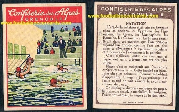 1930s -50s Confiserie des Alpes Grenoble Water Polo card