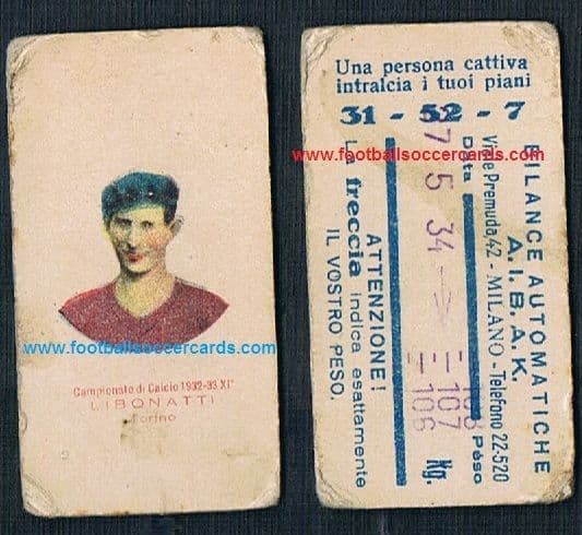 1930s AIBAK weight card stamped 1934 of Argentina's Julio Libonatti of Torino