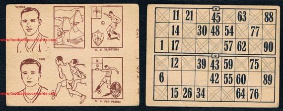 1930s Bingo sport cards soccer stars Bruno Neri Carlos Gringa Pro Patria Triestina