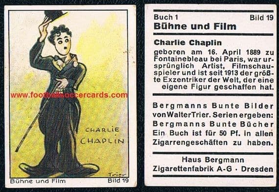 1930s Charlie Chaplin card by Haus Bergmann German tobacco card1930s Charlie Chaplin card by Haus Be