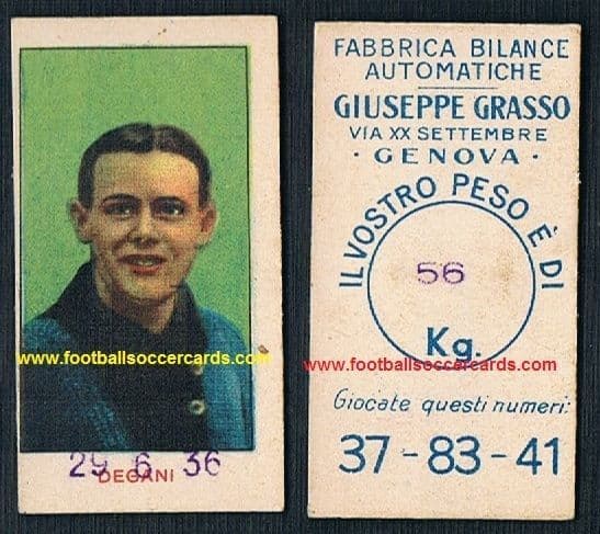 1930s Degani Inter & Treviso goalie Italian Grasso weighing machine card