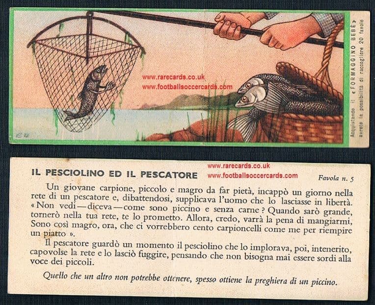 1930s Italian fishing angling trade card Formagino Bebe