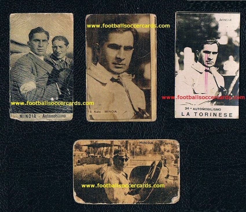 1930s Nando Minoia F1 LEGEND! 4 rare cards incl. Cevenini of Voghera, of this mythic driver