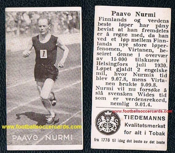 1930s Paavo Nurmi Tiedemanns Norwegian tobacco card
