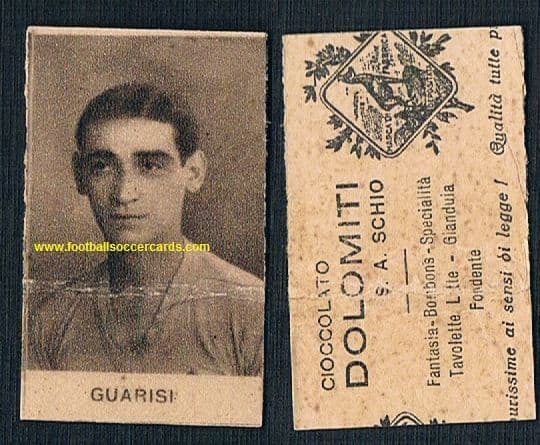 1930s WC34 Brazil-Italy star Guarisi Dolomiti chox card Brazil champion 3 times Crease