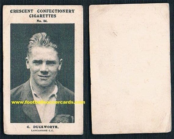 1931 George Duckworth Lancs CCC England wicket keeper cricketer of the year 1929 Crescent card