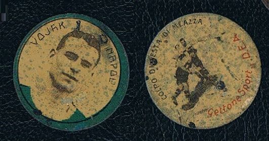 1931 Giuseppe Meazza action & Vojak Napoli DEA Gettone Sport, a header by Meazza